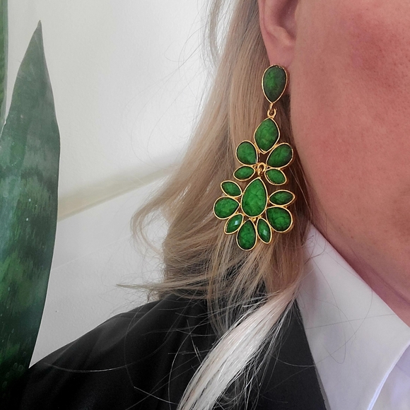 Emerald green drop earrings - Picture 1 of 2